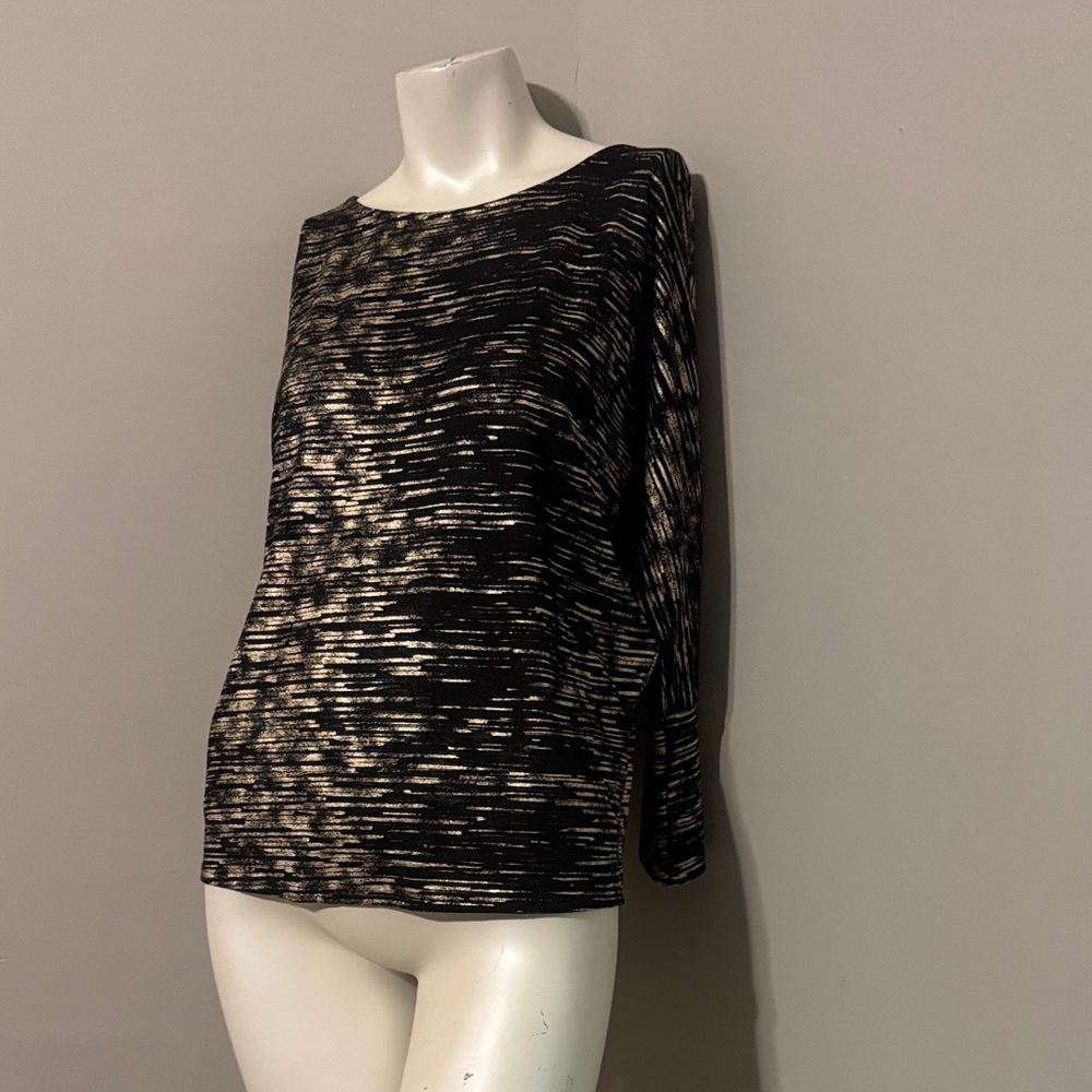 Veronica M boat neck Elegant Black and Gold Women's Top. Cut out back. Size Sm
